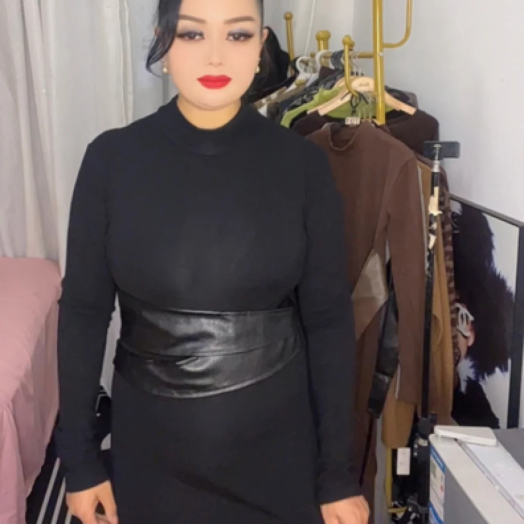 【零零推荐】辣妹性感修身半高领长袖连衣裙高级感包臀短裙