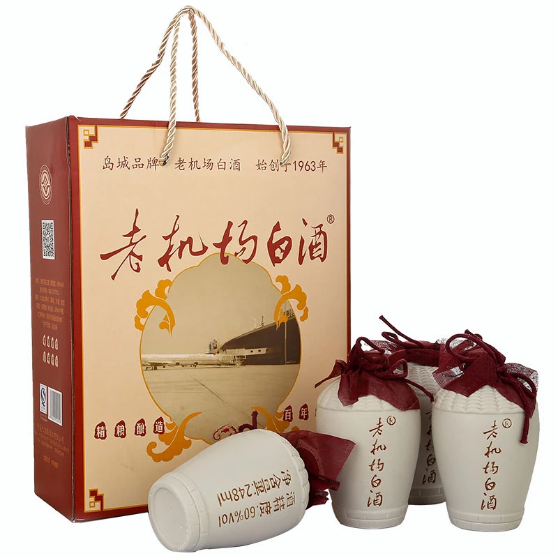老机场桶装白酒清香型坛装礼盒山东老字号优级酒60度248ml*4坛
