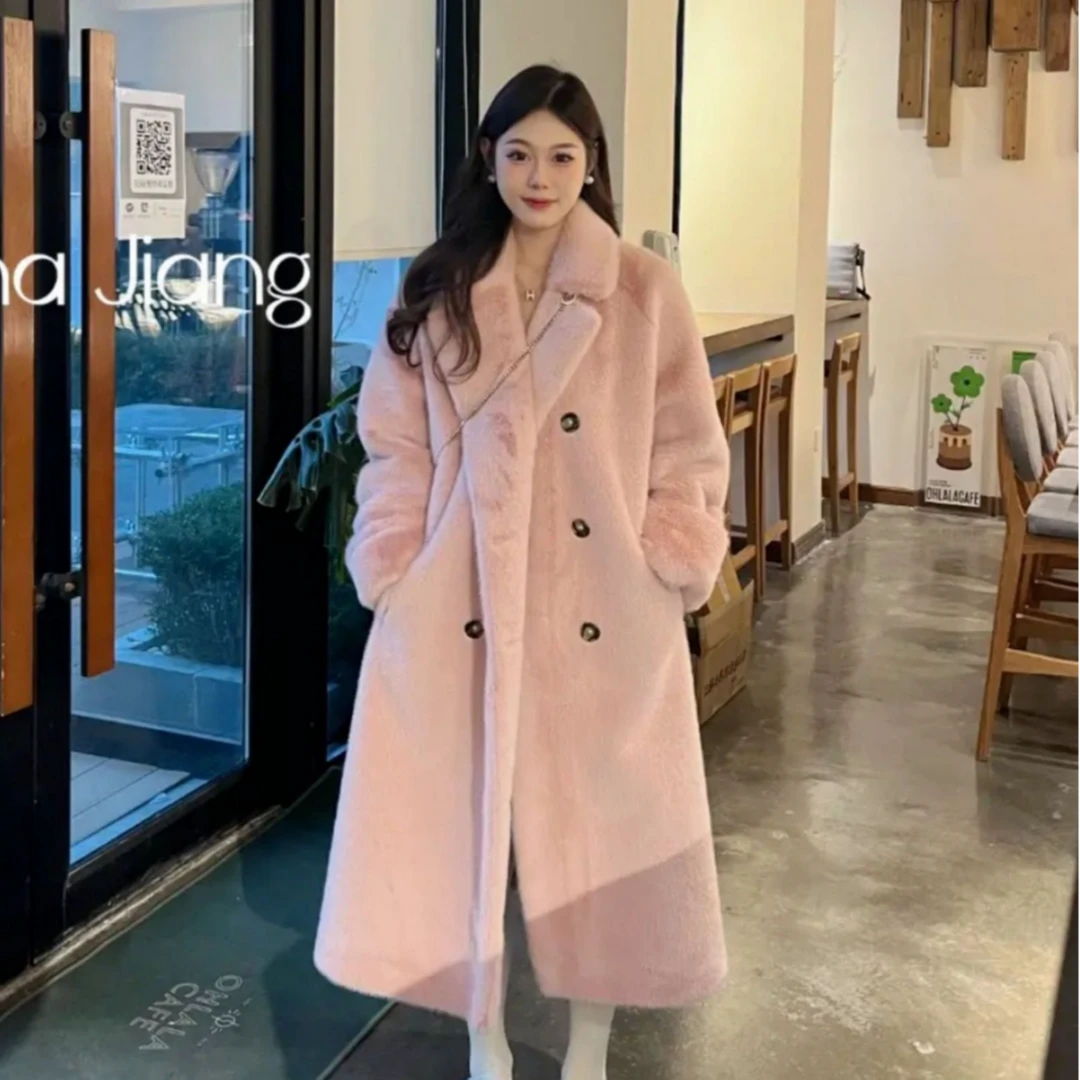 网红爆款仿水貂绒皮毛一体皮草外套女毛毛西装领气质贵妇宽松大衣
