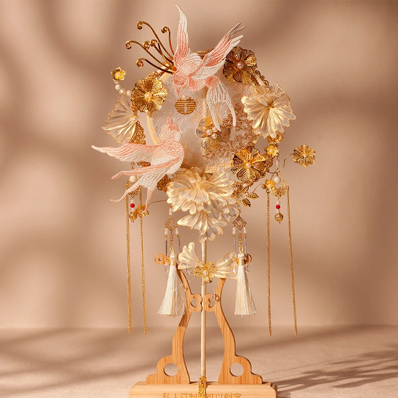 团扇原创新娘喜扇结婚礼物团扇手工diy材料包成品高级感中式秀禾