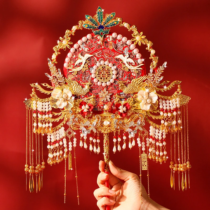 结婚出嫁秀禾diy新娘团扇中式手工喜扇材料包婚礼成品扇子手持扇