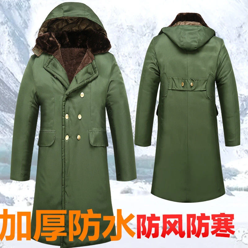 冬季加长款棉大衣加绒加厚防水保暖冷库棉衣工作服男绿色棉袄