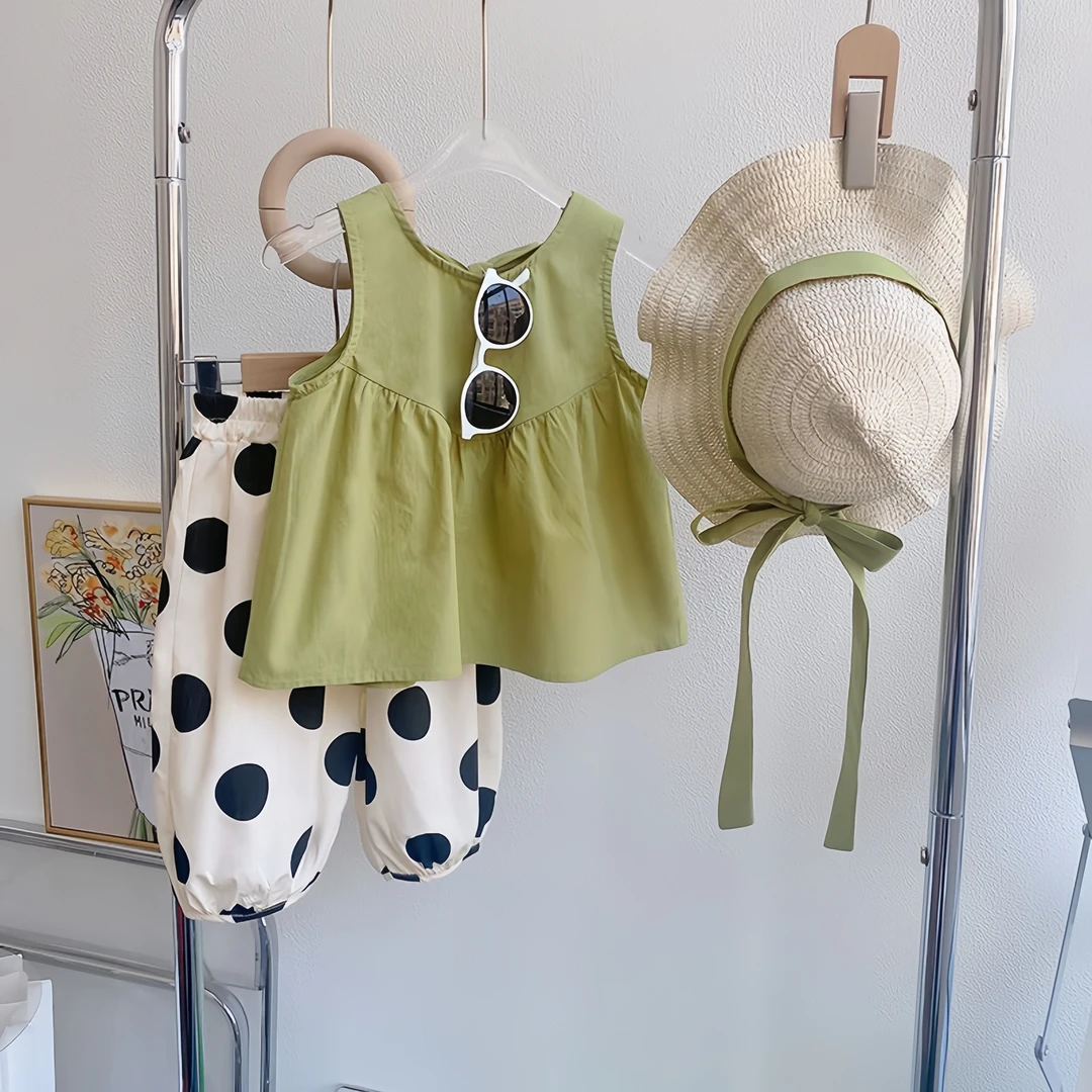 女童无袖套装儿童背心圆点灯笼裤萌娃暑期穿搭洋气女宝时髦两件套