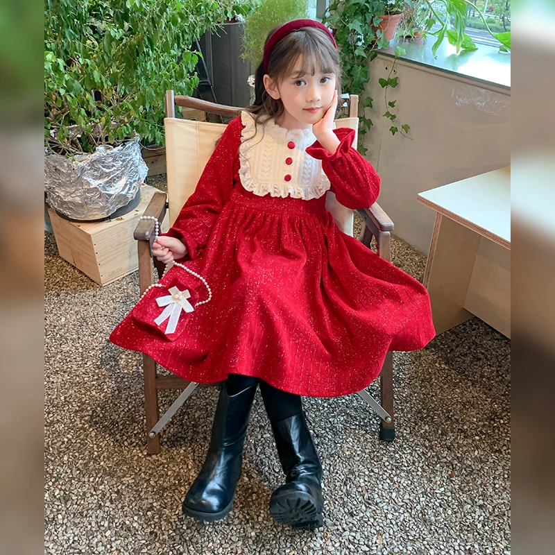 2221女童连衣裙秋冬2024新款秋装过年女孩公主裙春秋款儿童秋季裙