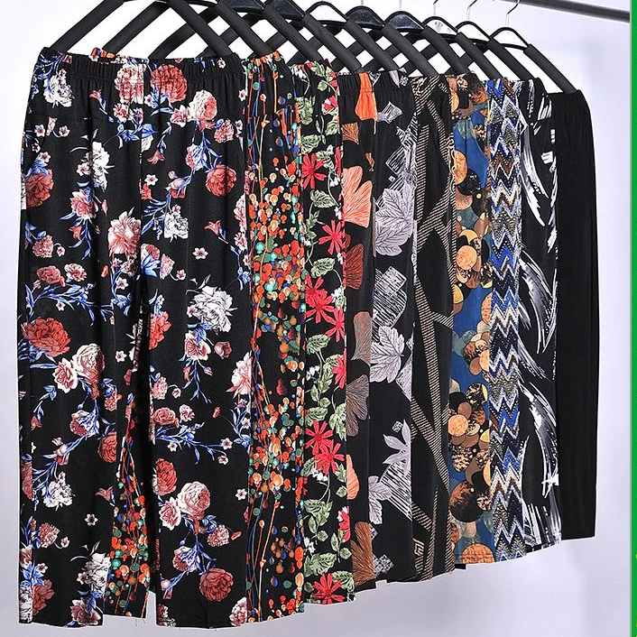 妈妈花裤子奶奶夏季薄款九分裤高腰中老年人女裤大码宽松直筒花裤