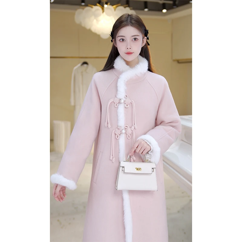 【北栀】兔毛领国风羊毛羽绒服大衣811155