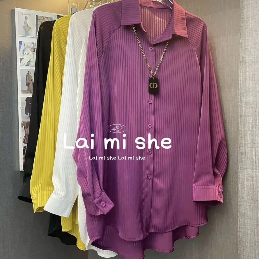 2024春夏新款中长款长袖衬衫女外穿气质女士翻领衬衣遮肚显瘦上衣