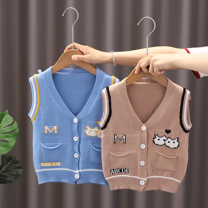 夏季薄款儿童马甲洋气宝宝外穿时尚春秋卡通可爱宝宝马甲小猫马甲