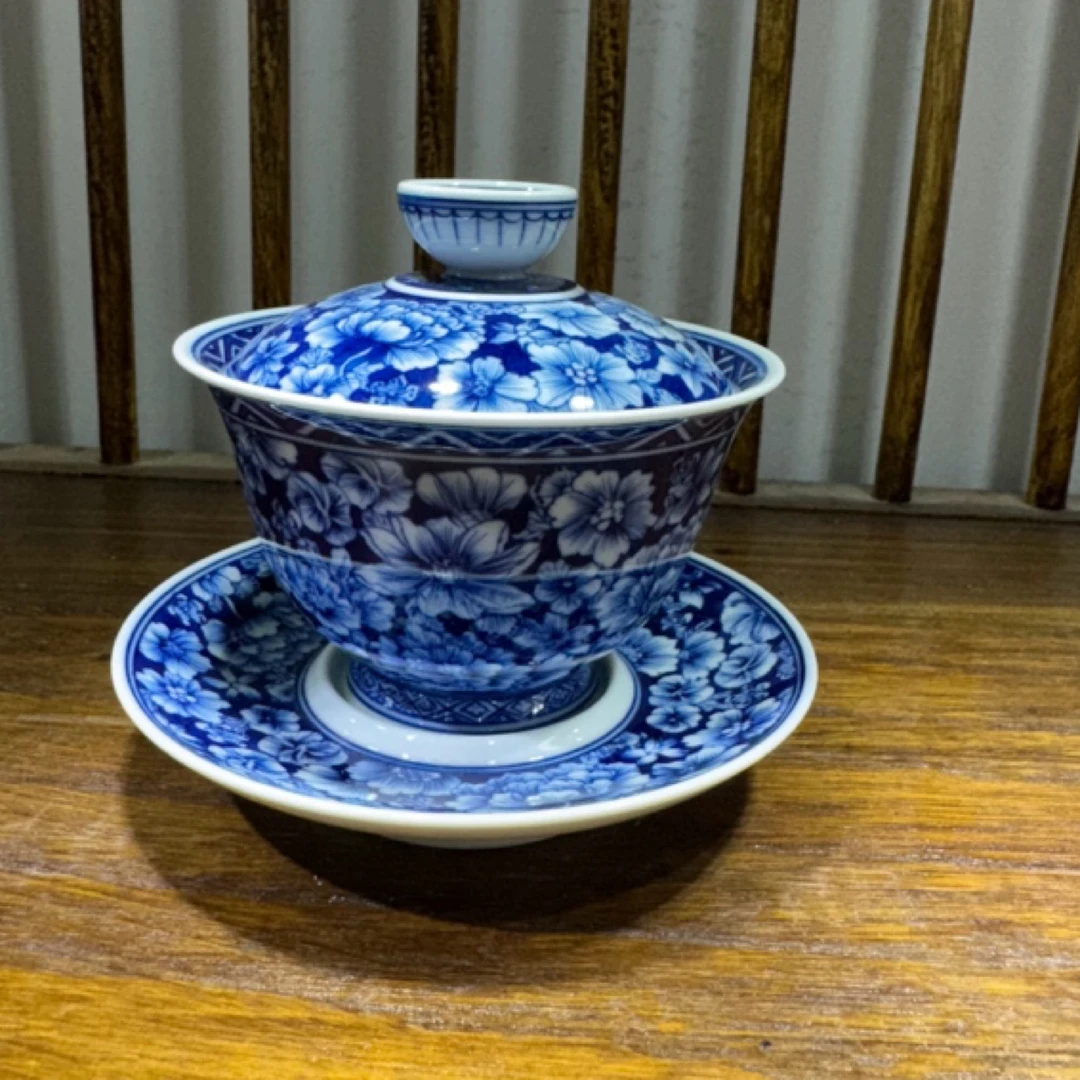 林巧瓷坊｜万花不落地，青花三才万花盖碗｜150cc