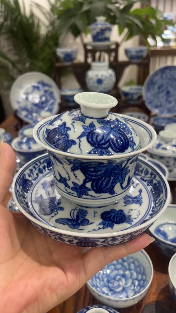 林巧瓷坊，缠枝碟瓜壶承13公分两才盖碗120cc