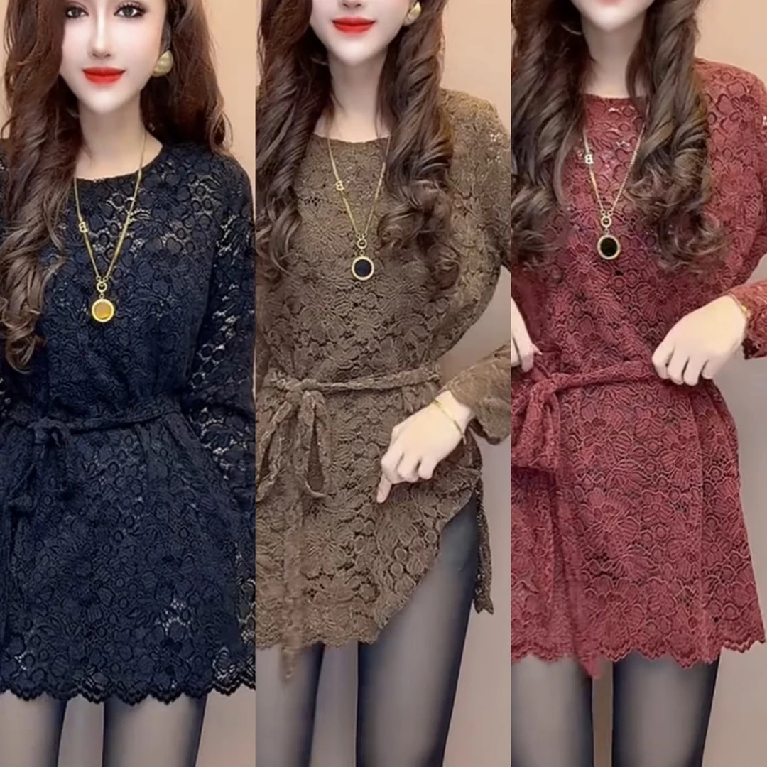 减龄性感女人味遮肉蕾丝连衣裙女秋冬新款修身显瘦气质1341