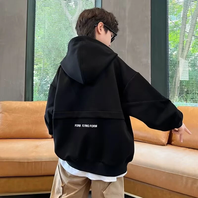 男童外套春秋连帽夹克上衣潮酷宽松休闲中大童