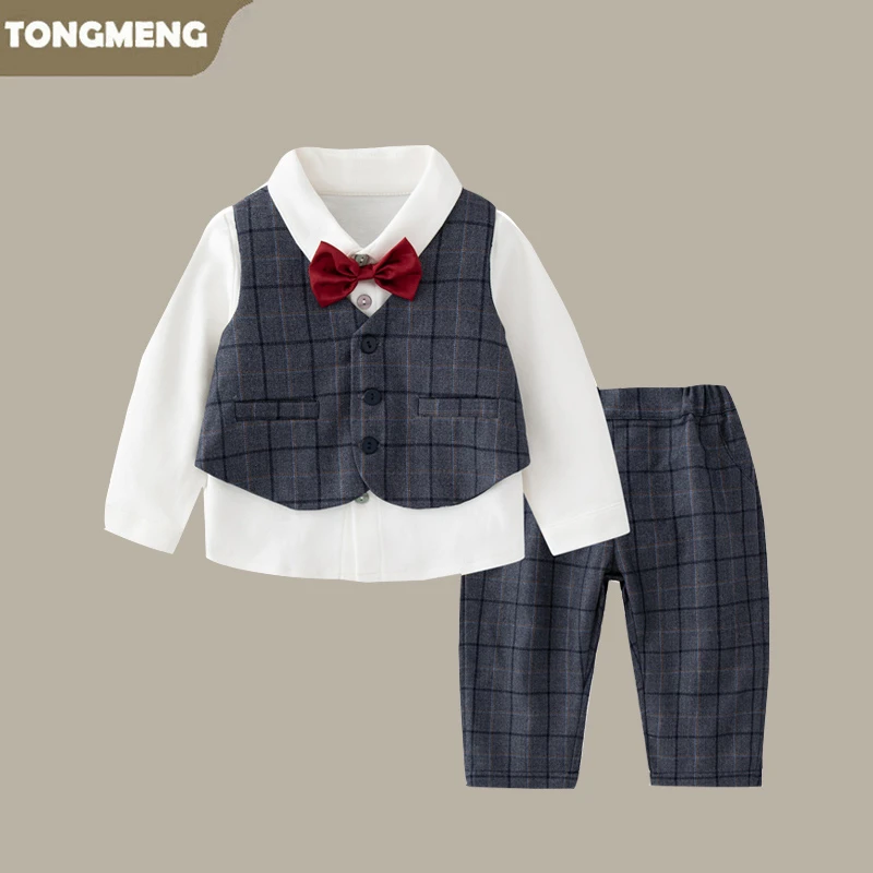男童长袖套装春秋装帅气绅士宝宝英伦风三件套百天宴周岁生日礼服