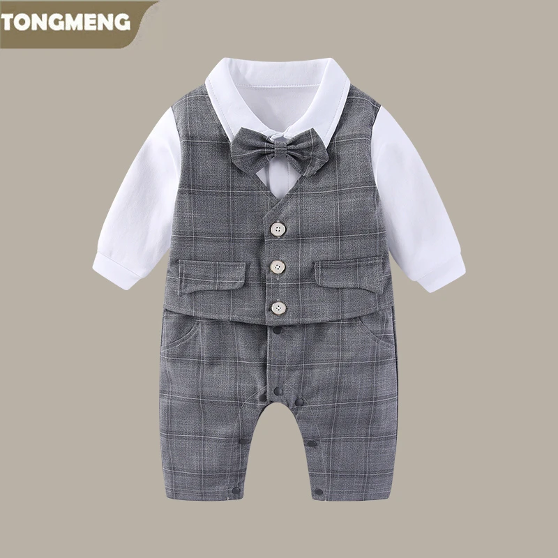 婴儿衣服春秋装帅气新生男宝宝绅士西装连体衣满月百日宴哈衣礼服