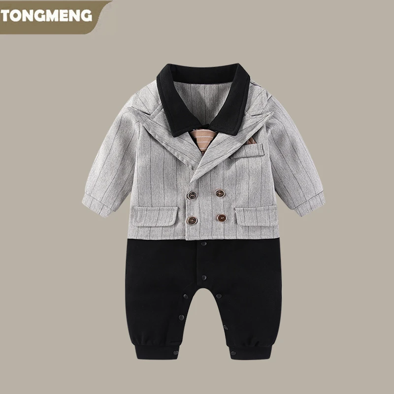 婴儿衣服春秋装帅气新生男宝宝西装绅士连体衣满月百日宴生日礼服