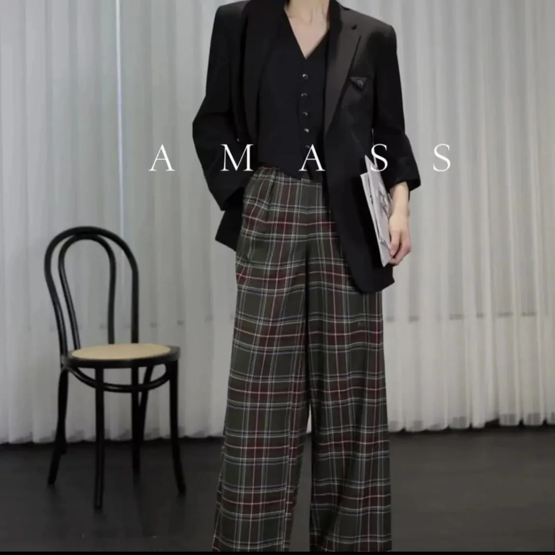 阿玛施时尚休闲百搭宽松显瘦简约高腰长裤子 5100265amass