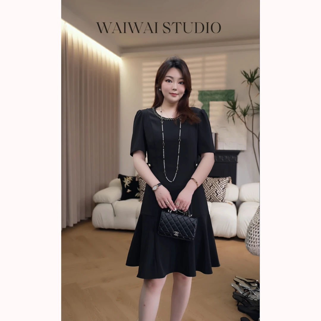 【如黛】新款经典分割显瘦时尚鱼尾连衣裙 24S184