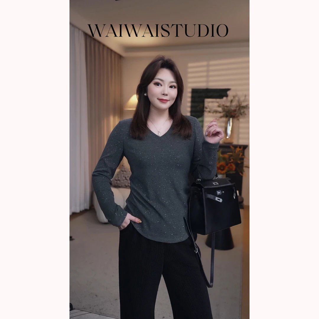 【晶晶打底】 24A379 新款亲肤百搭“超柔”撒粉面料气质打底衫