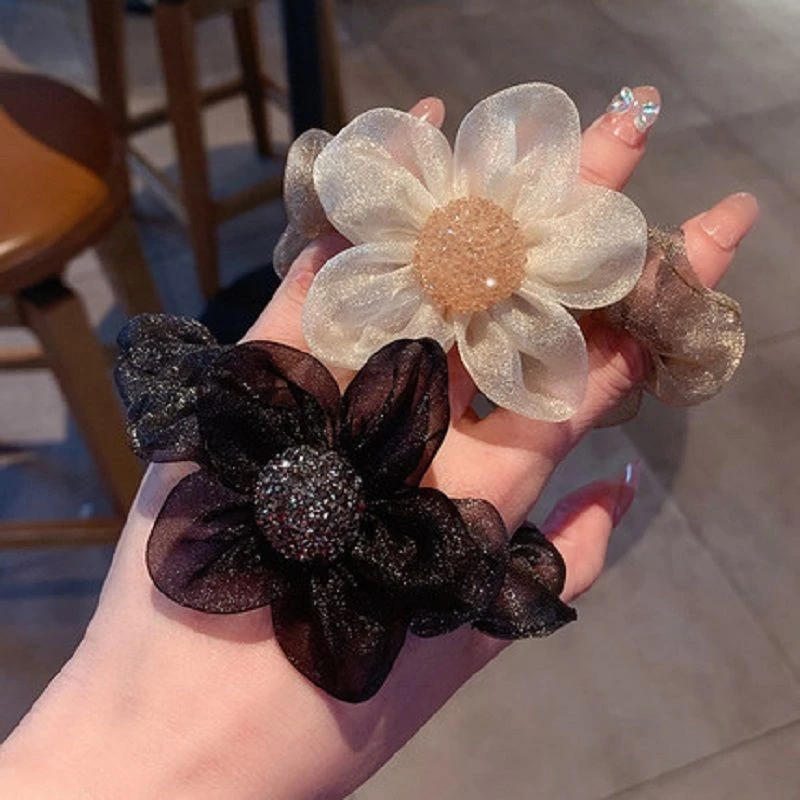 2个装超仙欧根纱花朵头绳网纱水钻大肠发圈夏季扎马尾丸子头发绳