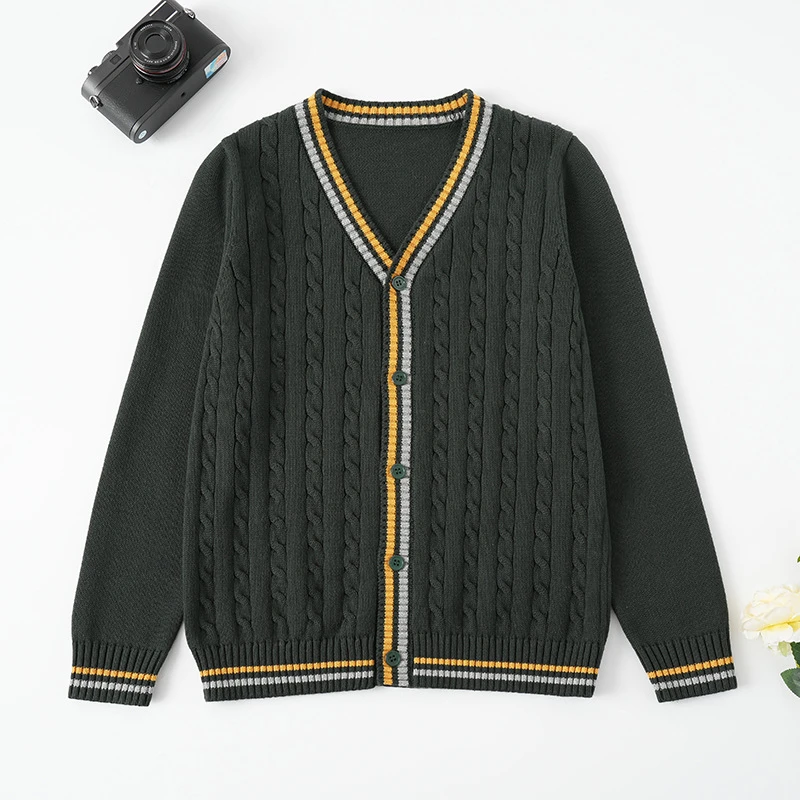 儿童针织开衫毛衣春秋男女儿童毛衣校服班服上衣时尚针织衫墨绿色