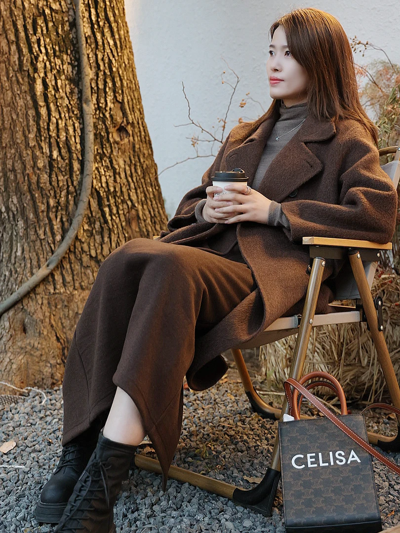 【美拉德】双面羊毛大衣宽松韩版气质长款毛呢百搭时尚外套23011