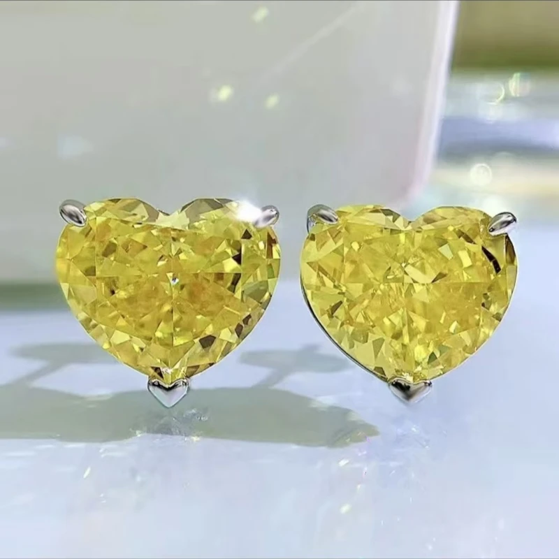 铜合金合成锆石耳饰 高定黄色爱心精致百搭气质耳钉1538