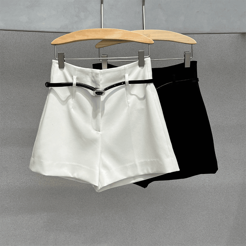 设计师 夏季高腰显瘦短裤 百搭简约纯色气质女短裤 222116P