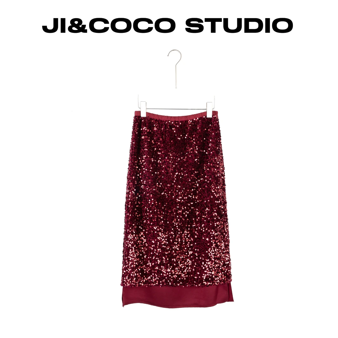 【鎏光闪闪】秋冬新款丝绒亮片裙 聚会红色半身裙女士 221903