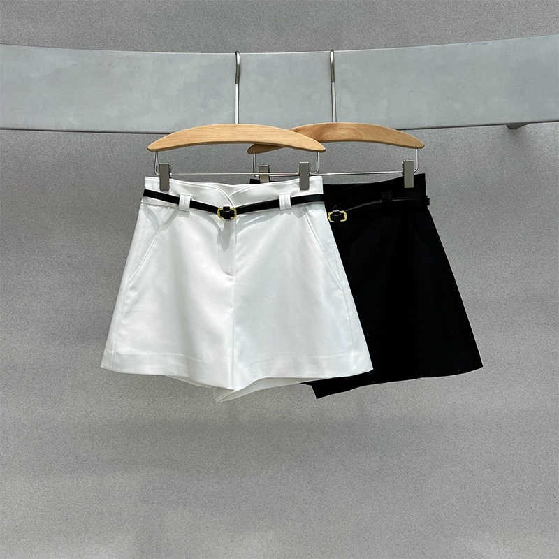 设计师 夏季新款高腰系带净色短裤气质百搭休闲阔腿A字裤女229073