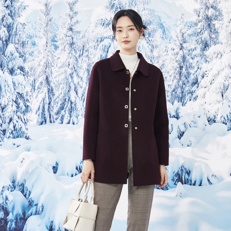 娜尔思100绵羊毛秋冬气质毛呢大衣双面呢大衣短款时尚NL00680A5