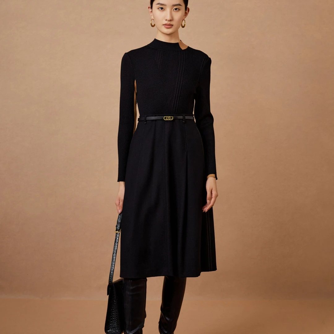 【D】娜尔思.灵气质时尚优雅显瘦款女士长裙女长袖连衣裙LF05830W0