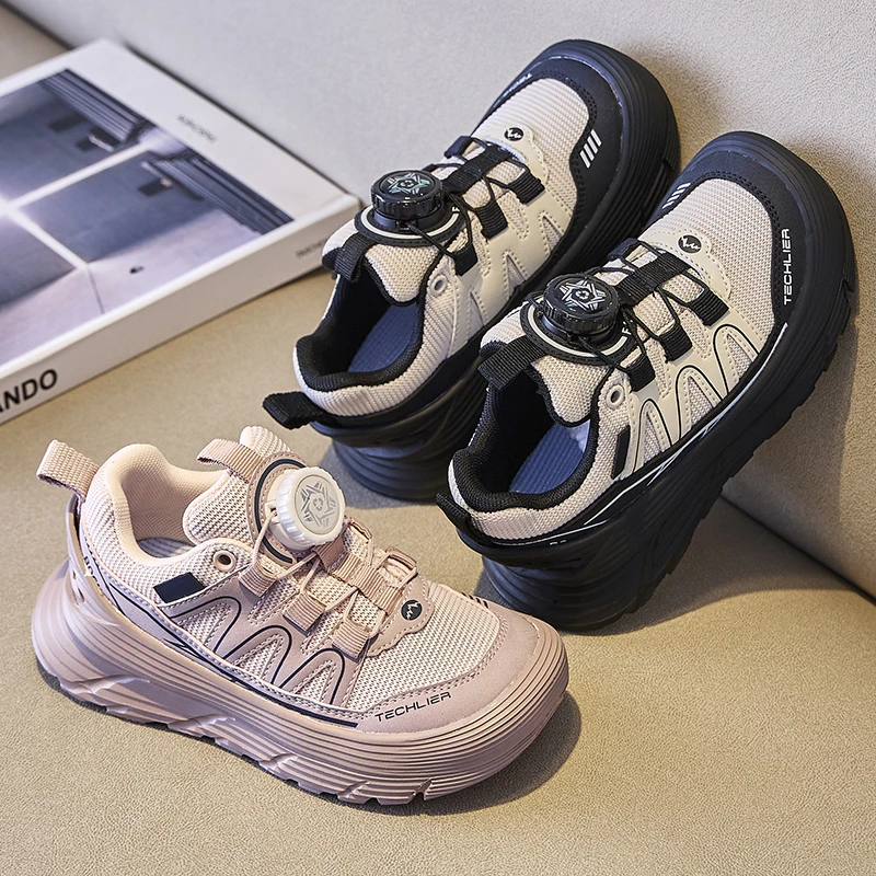 童鞋儿童网面运动鞋软底防滑休闲鞋秋款中大童轻便韩版旋转纽扣鞋