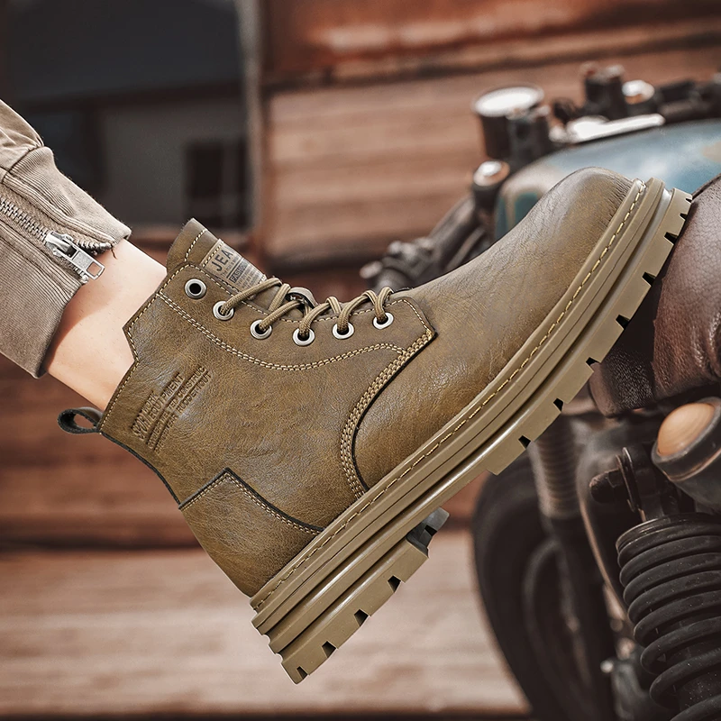 西部公羊马丁靴男款2023新款黑色休闲高帮鞋冬季中帮工装短靴子男