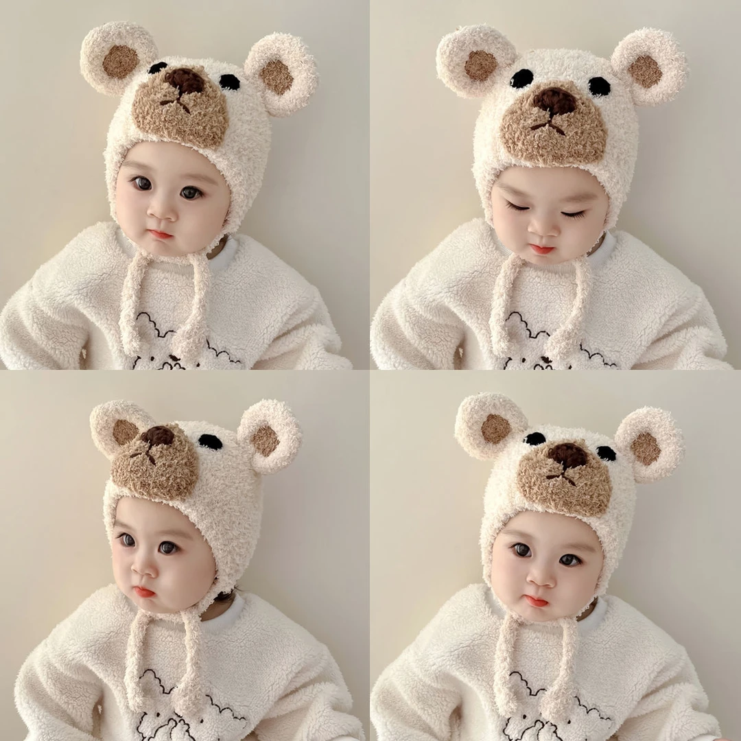 韩国宝宝帽子秋冬款毛绒保暖可爱超萌护耳冬天可爱小熊婴童冷帽子