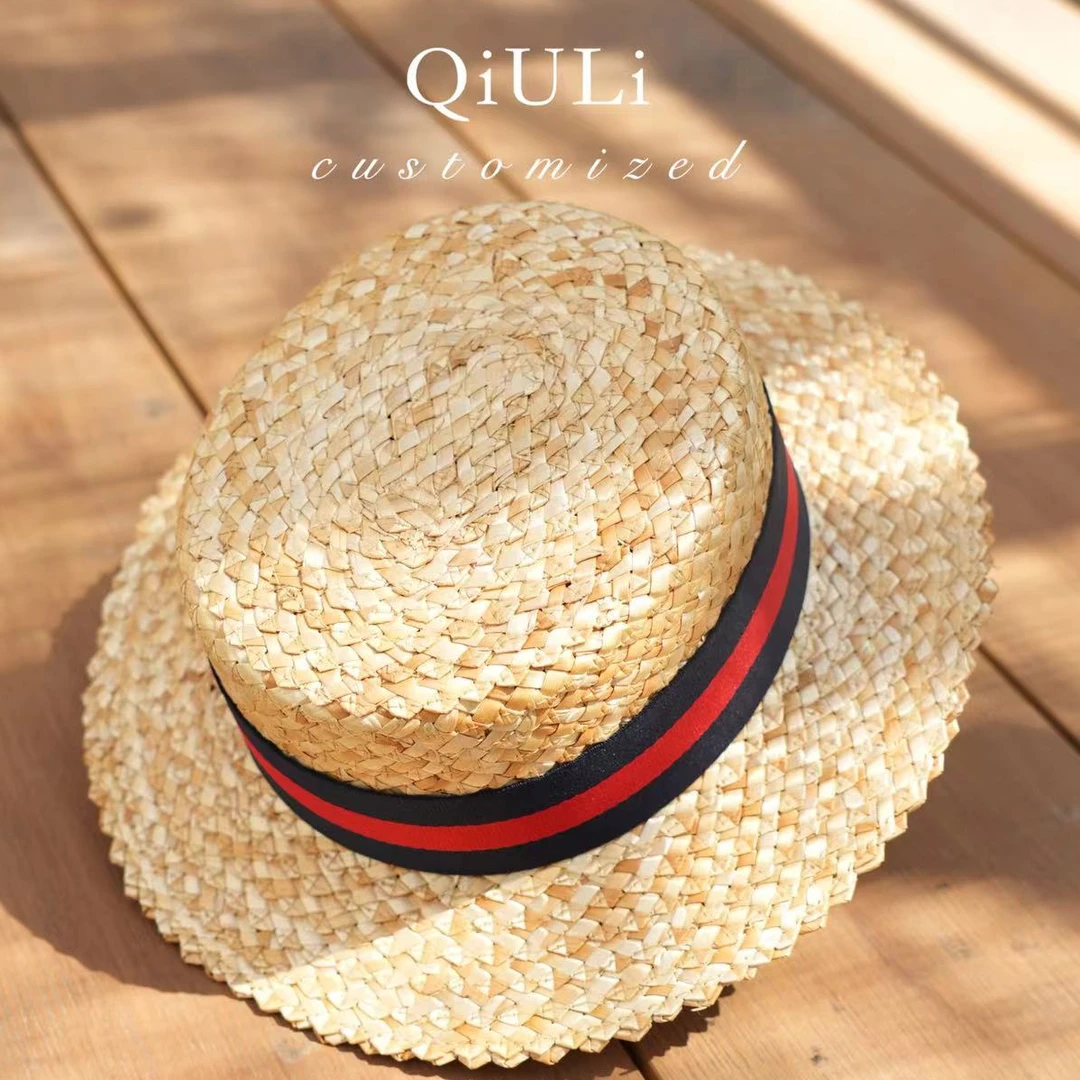 英伦风编织草帽红蓝织带圆顶爵士礼帽  1d1652