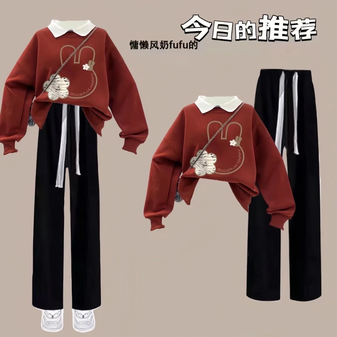 大童学院风套装学院洋气时尚休闲长袖polo领卫衣秋款休闲裤两件套
