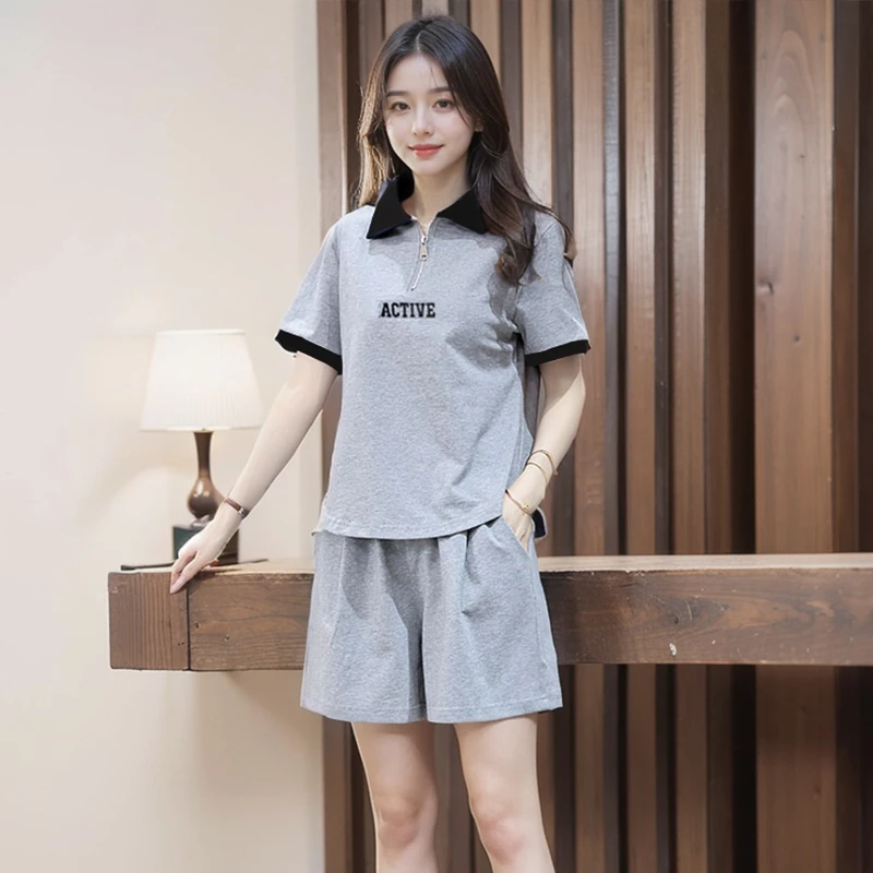 1068网红休闲运动套装女夏小个子宽松显瘦阔腿洋气减龄两件套