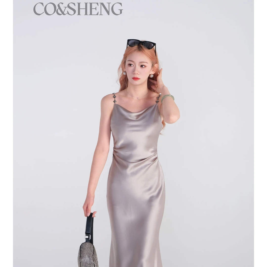 安妮舞会/重生小个子定制春季新款银色连衣裙缎面精致轻奢高级感