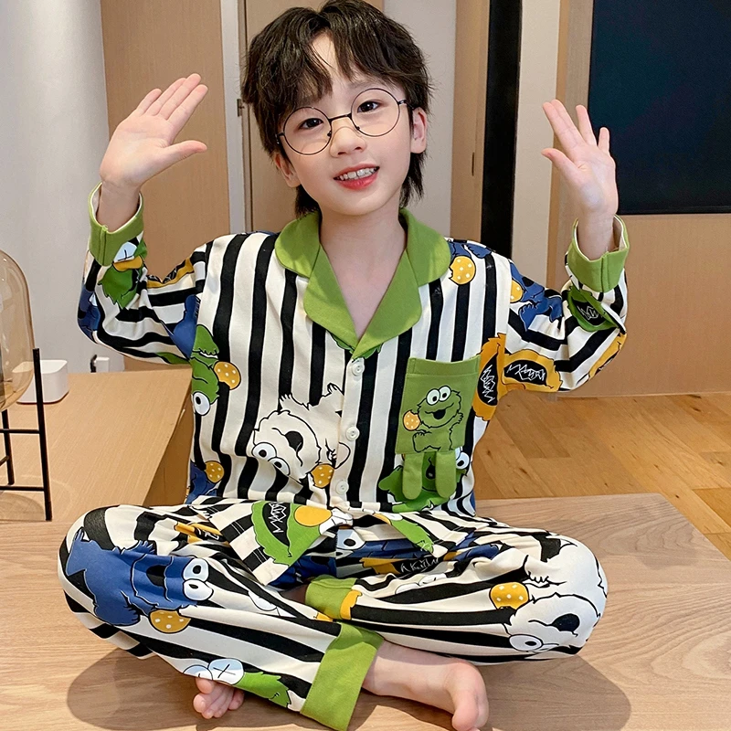 【秋冬季儿童纯棉套装】翻领长袖中大童男孩亲子宝宝男童睡衣家居服