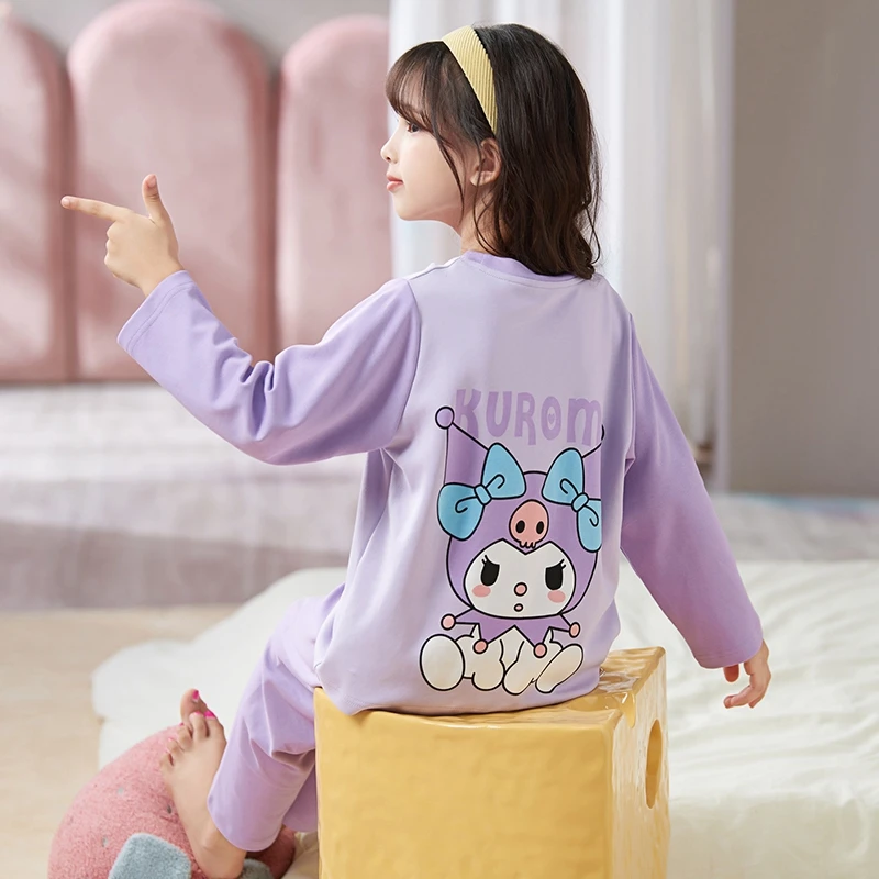ddcat/叮当猫儿童春秋季纯棉长袖女童睡衣可爱卡通女孩家居服套装