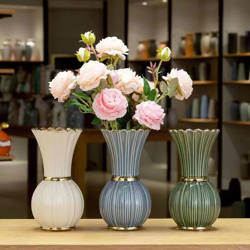 陶瓷花瓶摆件客厅插花轻奢古典简约餐桌摆件水养鲜花花瓶392电镀
