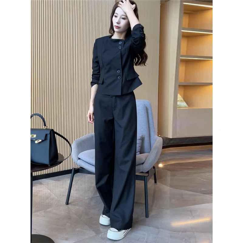 2024秋季显瘦两件套洋女新款减龄休闲短款阔腿裤外套时尚气质套装