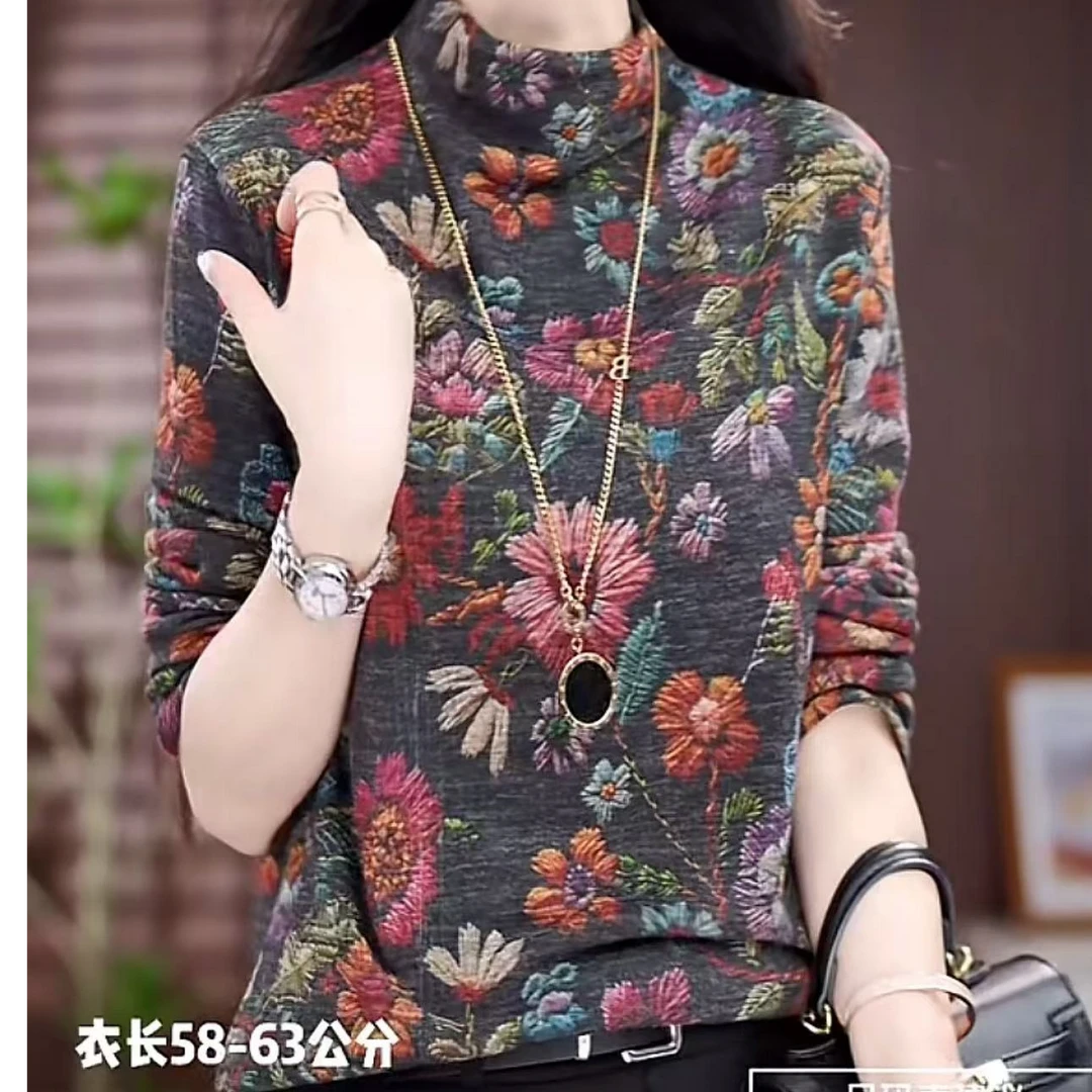 2024秋冬季新款双面绒打底衫气质显瘦女装莫奈花园洋气图