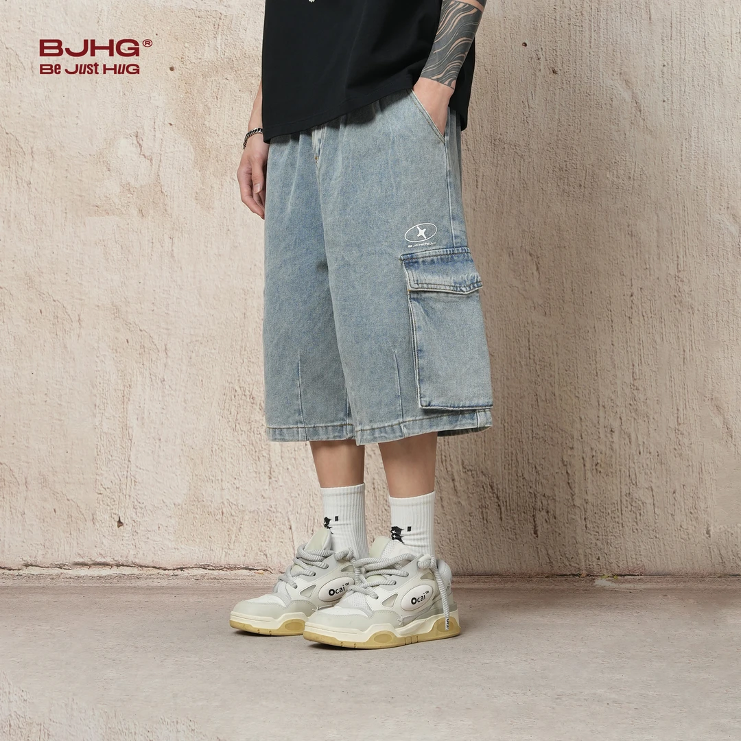 【MB小站】BJHG工装牛仔短裤夏季宽松水洗复古六分裤子