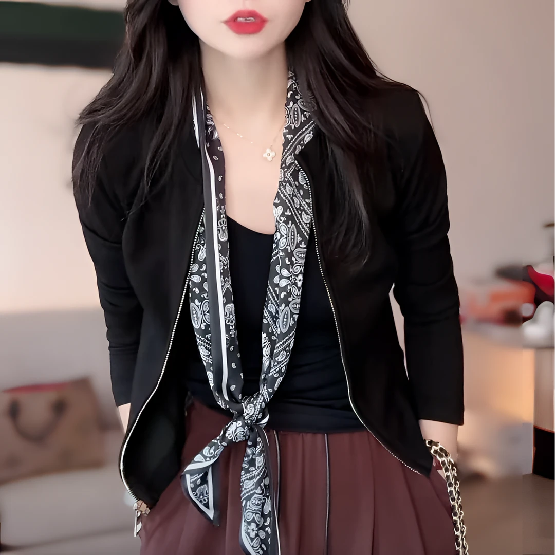 早秋冬季修身百搭黑色外套 遮肉减龄洋气收腰长袖圆领西装小衫989