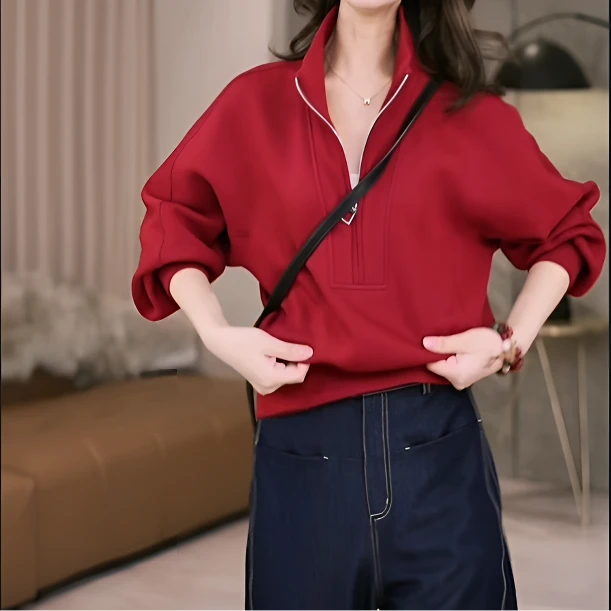 秋冬立领外套女大码卫衣 减龄修身百搭气质洋气长袖上衣卫衣女997