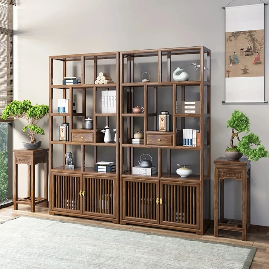中抽新中式博古架实木家用办公用茶室置物架隔断柜屏风玄关柜