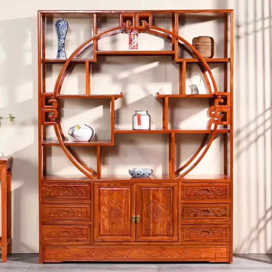 1.3/1.5米多宝阁博古架实木仿古雕花家用玄关柜置物架隔断柜