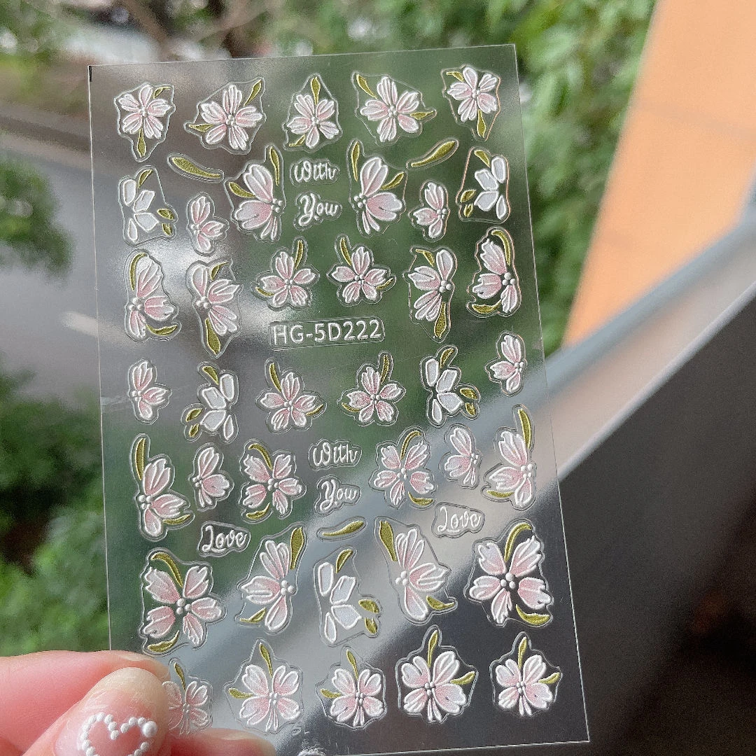 新款山茶花5d浮雕美甲贴纸立体小清新冰花手绘立体美甲花花饰品贴