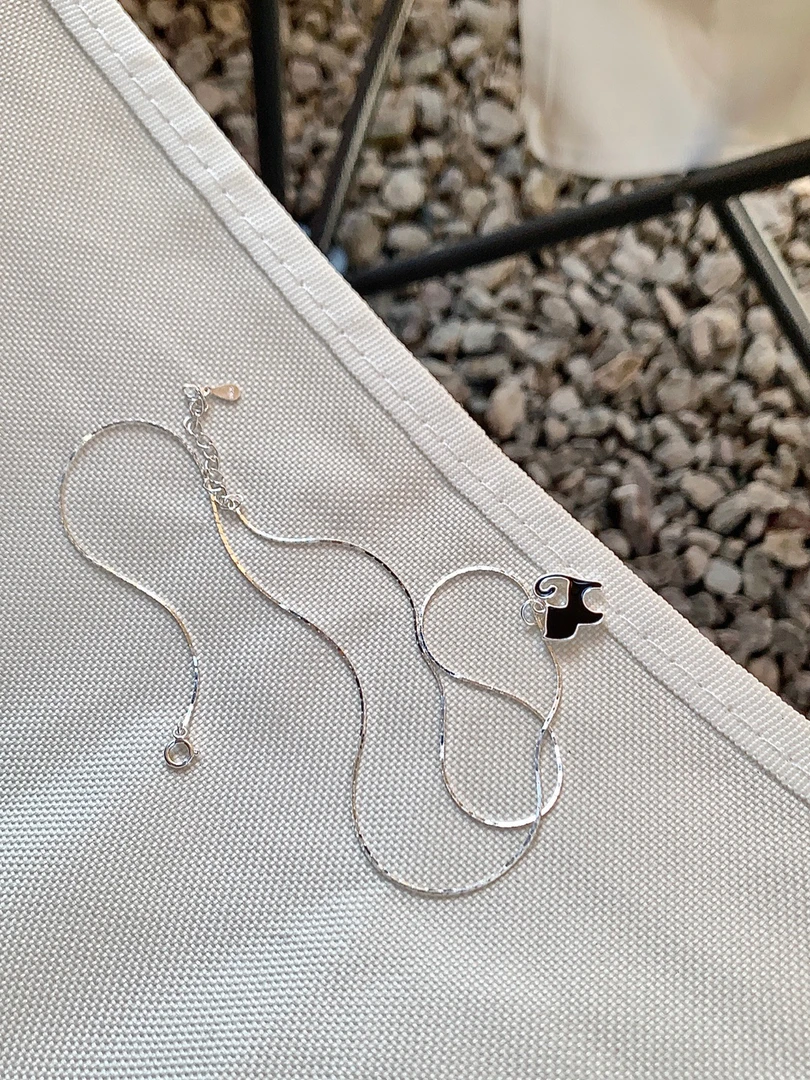 坠链均925银 黑色小猫项链41+6cm 20681